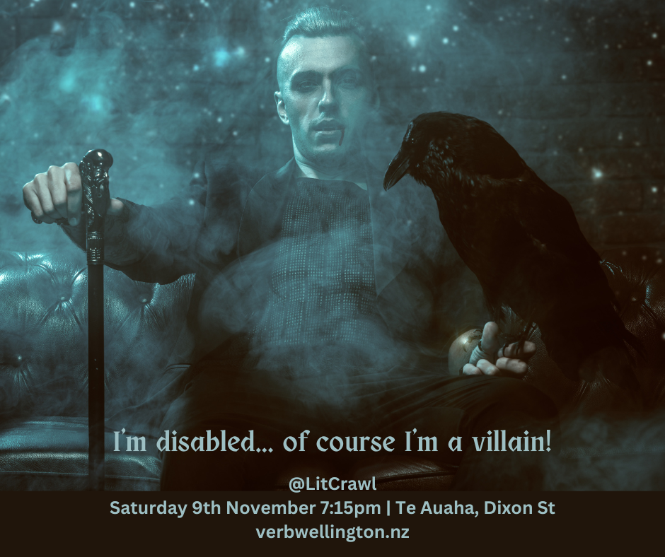 A vampire holding an ornate cane in one hand. Text reads: I”m disabled of course I’m a villain!